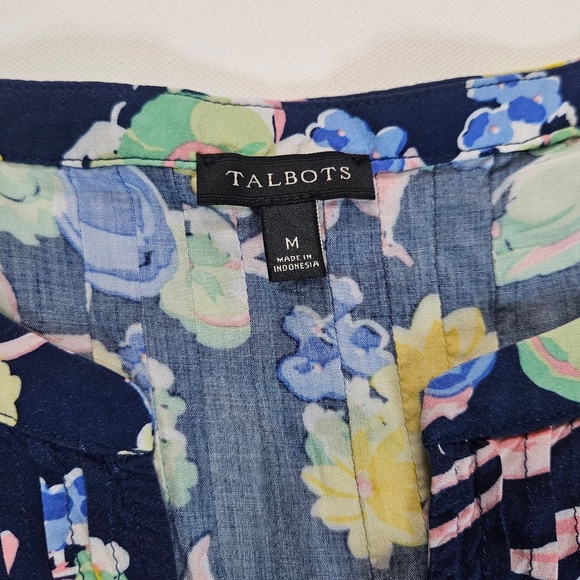 Talbots Floral Blouse Womens Medium Multicolor V-Neck Drawstring Balloon Sleeves - Picture 4 of 8